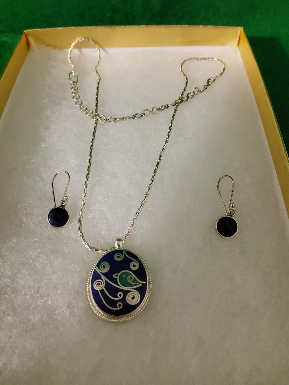 Mosaic Bird Necklace (Lapis) & Earrings  Set, Ten Thousand Villages